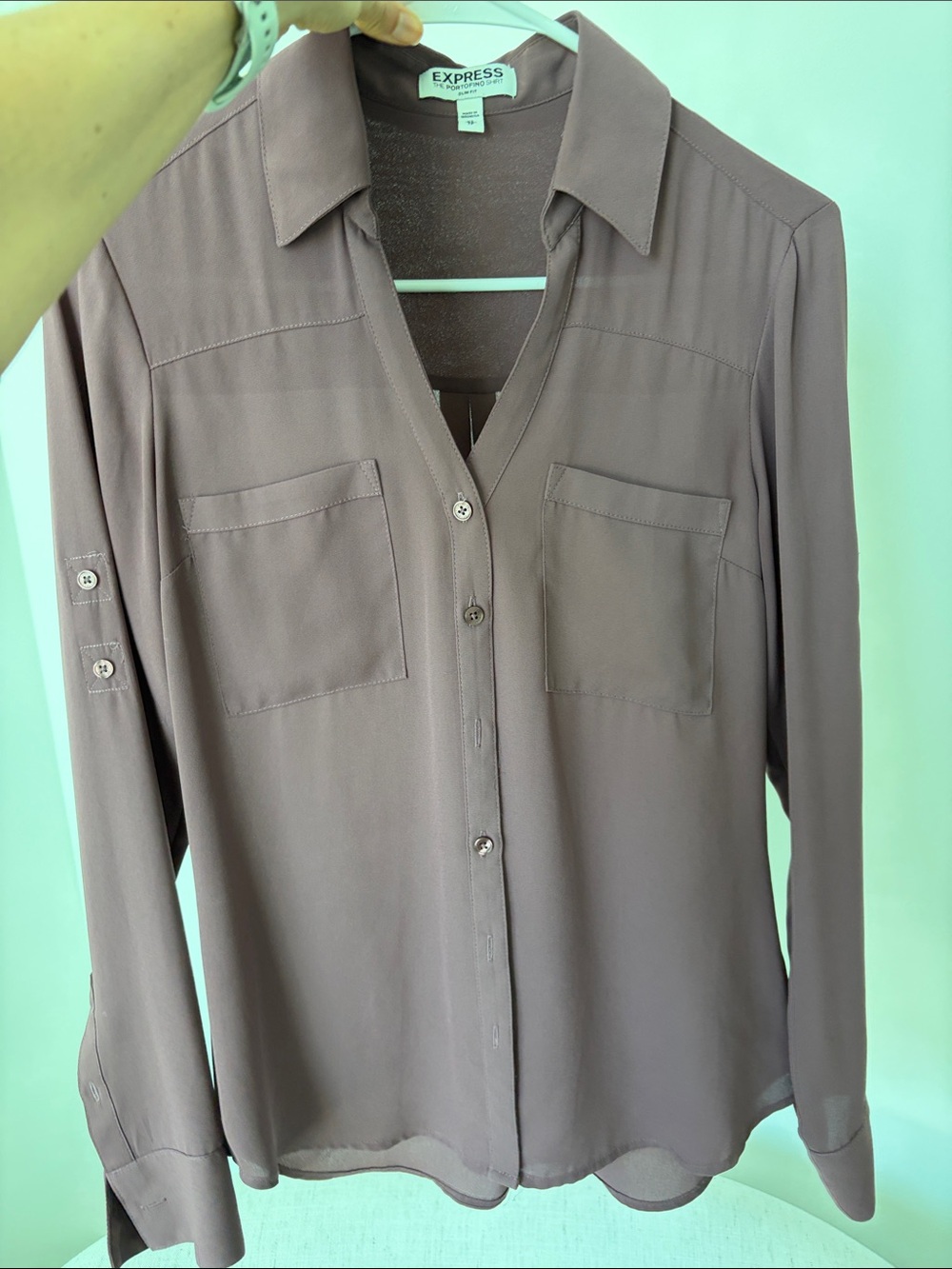 Express Mauve Long-Sleeve Button-Down Blouse